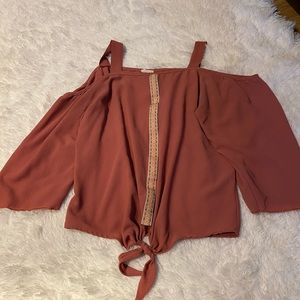 Rustic rose gold off the shoulder flare shirt
